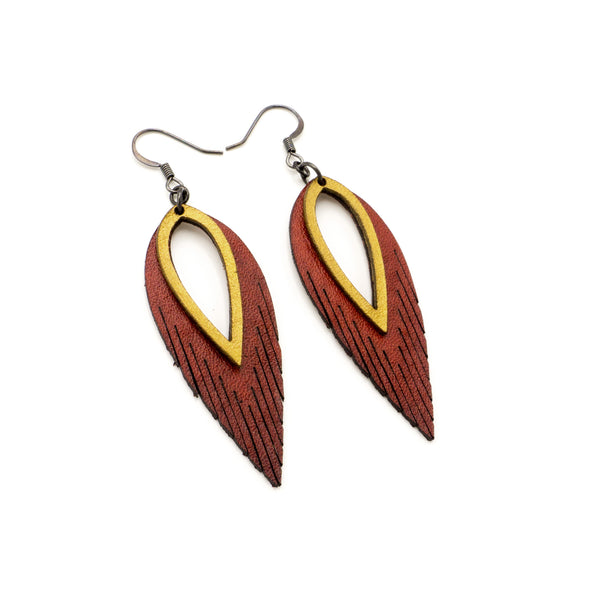 Nativas [2 Layer] // Leather Earrings - Red, Gold