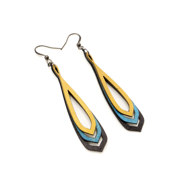 Saturā Leather Earrings 11 // Black, Turquoise Pearl, Gold