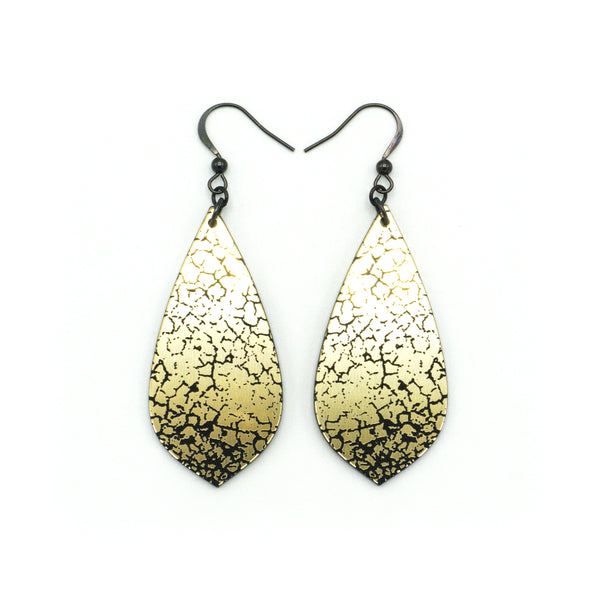 Gem Point [46] // Acrylic Earrings - Brushed Gold, Black