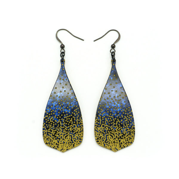 Flared Bevel Drops [01_SparkGradient] // Acrylic Earrings - Celestial Blue, Gold