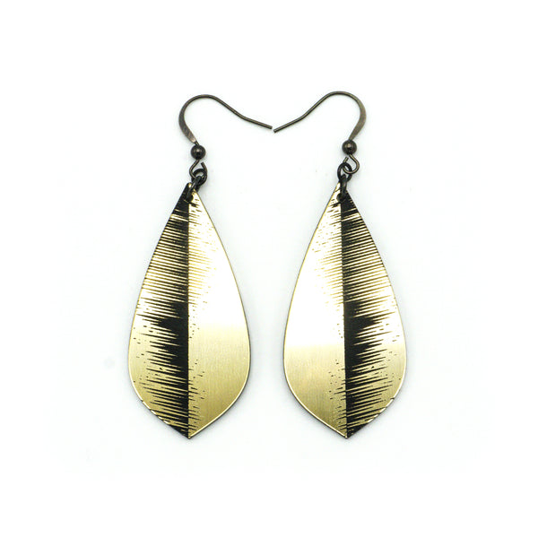 Gem Point [14] // Acrylic Earrings - Brushed Gold, Black