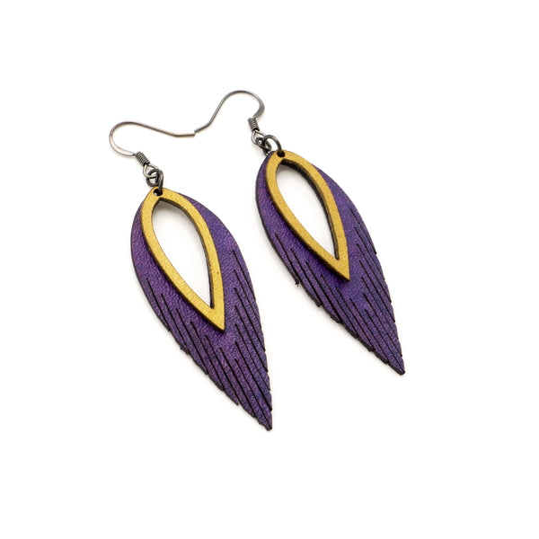 Nativas [2 Layer] // Leather Earrings - Purple, Gold