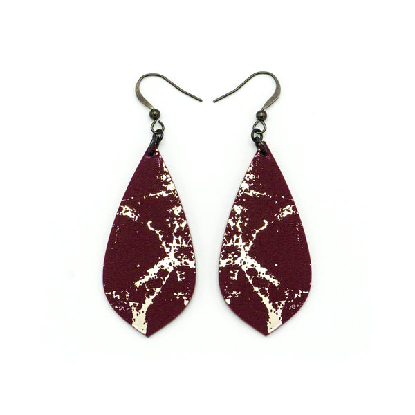 Gem Point [24R] // Acrylic Earrings - Brushed Nickel, Burgundy