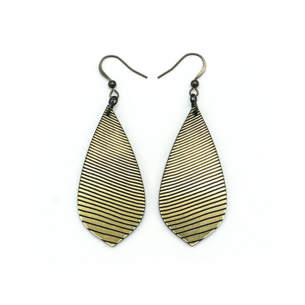 Gem Point [20] // Acrylic Earrings - Brushed Gold, Black