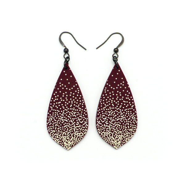 Gem Point [01R] // Acrylic Earrings - Brushed Nickel, Burgundy
