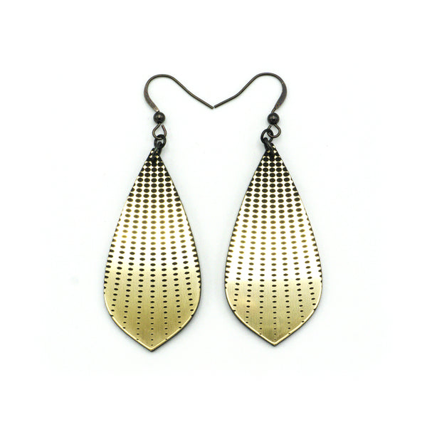 Gem Point [09] // Acrylic Earrings - Brushed Gold, Black