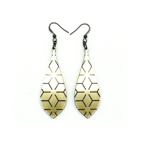 Slim Bevel Drops [04_Optical] // Acrylic Earrings - Brushed Gold, Black
