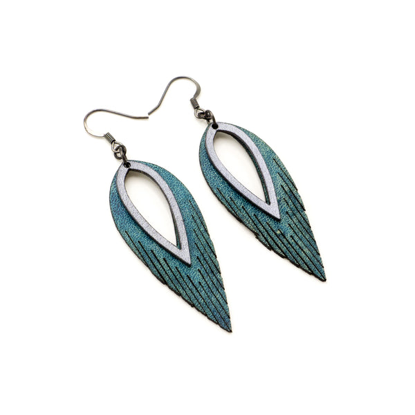 Nativas [2 Layer] // Leather Earrings - Turquoise, Silver