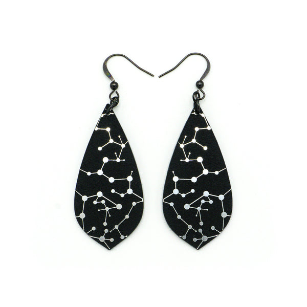 Gem Point [05R] // Acrylic Earrings - Brushed Silver, Black