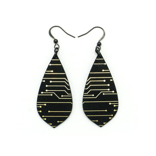 Gem Point [06R] // Acrylic Earrings - Brushed Gold, Black