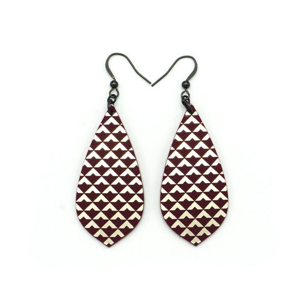Gem Point [35R] // Acrylic Earrings - Brushed Nickel, Burgundy