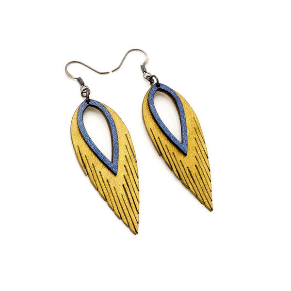 Nativas [2 Layer] // Leather Earrings - Gold, Blue