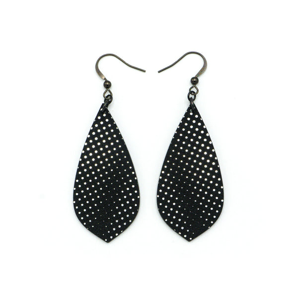 Gem Point [12R] // Acrylic Earrings - Brushed Silver, Black
