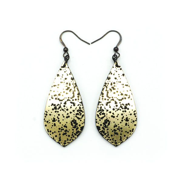 Gem Point [02] // Acrylic Earrings - Brushed Gold, Black