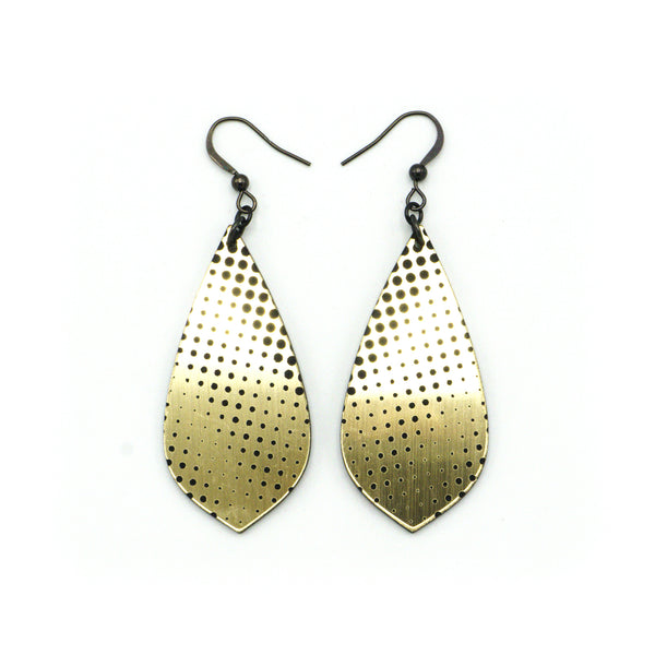 Gem Point [10] // Acrylic Earrings - Brushed Gold, Black