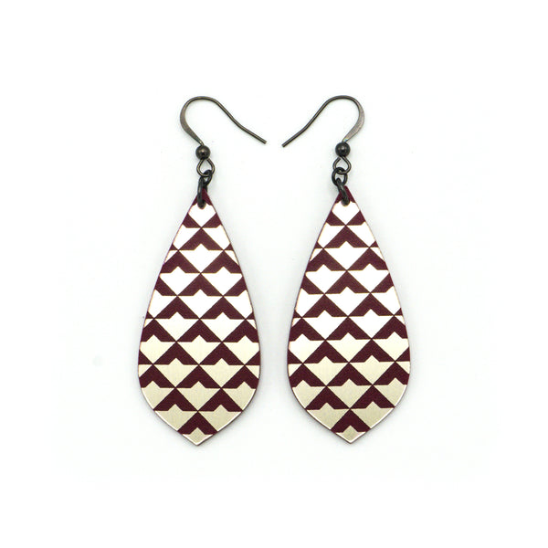 Gem Point [36] // Acrylic Earrings - Brushed Nickel, Burgundy