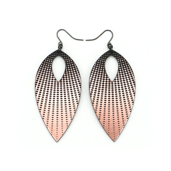 T7 [04_HalftoneRays] // Acrylic Earrings - Rose Gold, Black