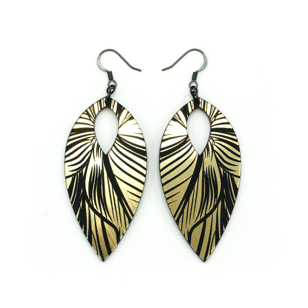 T7 [06_Floral] // Acrylic Earrings - Brushed Gold, Black