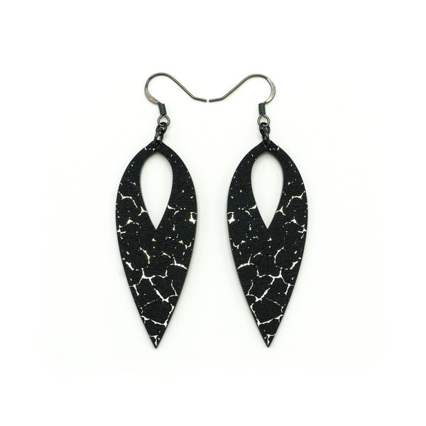 Nativas [40R] // Acrylic Earrings - Brushed Silver, Black