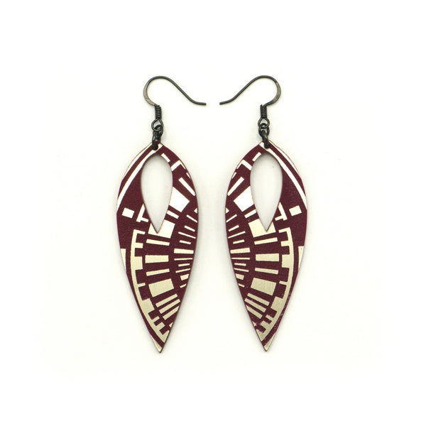 Nativas [06R] // Acrylic Earrings - Brushed Nickel, Burgundy