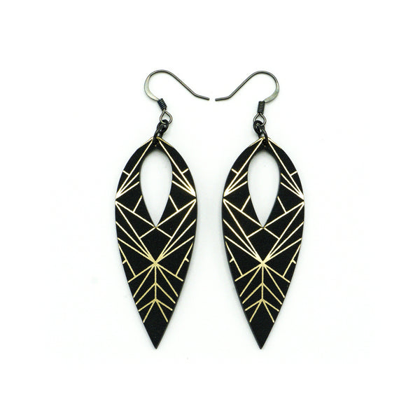 Nativas [05R] // Acrylic Earrings - Brushed Gold, Black