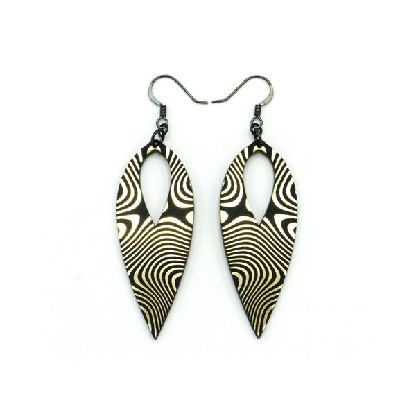 Nativas [33R] // Acrylic Earrings - Brushed Gold, Black