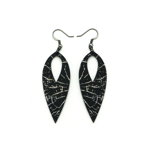 Nativas [37R] // Acrylic Earrings - Brushed Silver, Black
