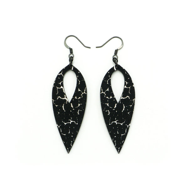 Nativas [39R] // Acrylic Earrings - Brushed Silver, Black