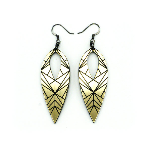 Nativas [05] // Acrylic Earrings - Brushed Gold, Black