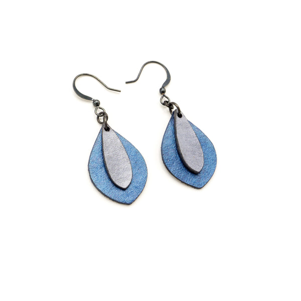 Innera // Leather Earrings - Blue Pearl, Silver