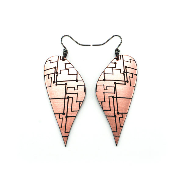 Kaitana 'Circuit' // Acrylic Earrings - Rose Gold, Black