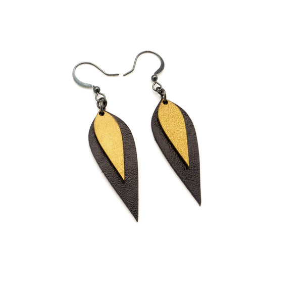 Innera // Leather Earrings - Black, Gold