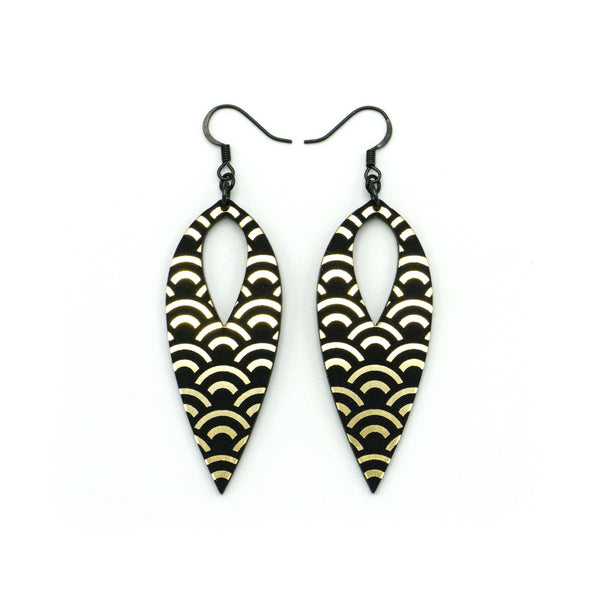 Nativas [32R] // Acrylic Earrings - Brushed Gold, Black