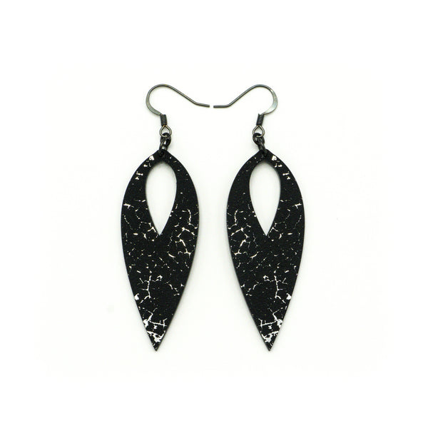 Nativas [38R] // Acrylic Earrings - Brushed Silver, Black