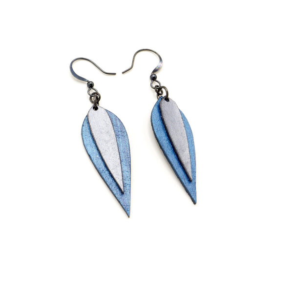 Innera // Leather Earrings - Blue Pearl, Silver