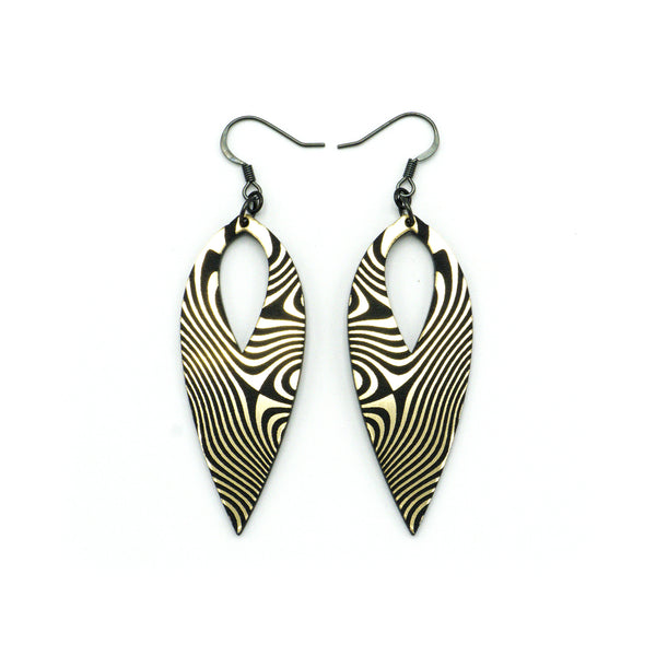 Nativas [35] // Acrylic Earrings - Brushed Gold, Black