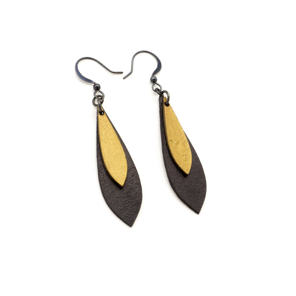 Innera // Leather Earrings - Black, Gold