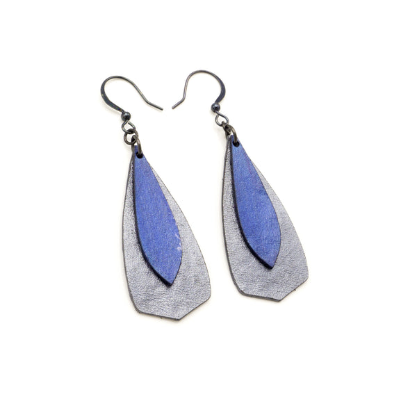 Innera // Leather Earrings - Silver, Purple Pearl