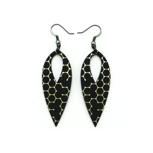 Nativas [04R] // Acrylic Earrings - Brushed Gold, Black