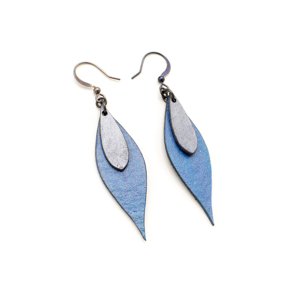 Innera // Leather Earrings - Blue Pearl, Silver