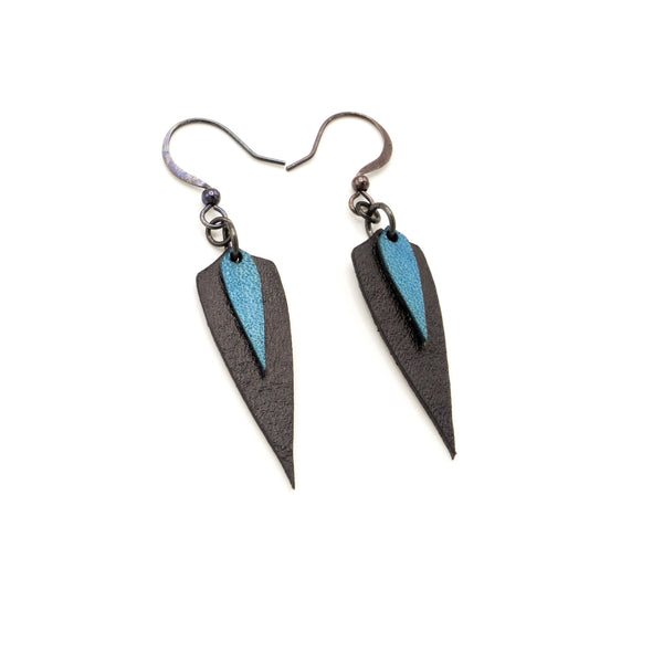 Innera // Leather Earrings - Black, Blue Pearl