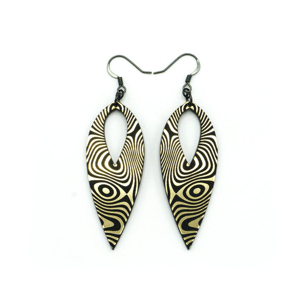 Nativas [34] // Acrylic Earrings - Brushed Gold, Black