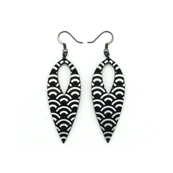 Nativas [32R] // Acrylic Earrings - Brushed Silver, Black