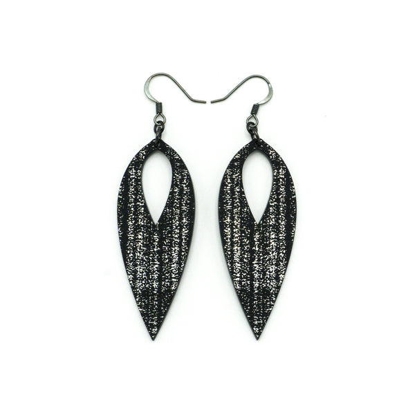 Nativas [22R] // Acrylic Earrings - Brushed Silver, Black