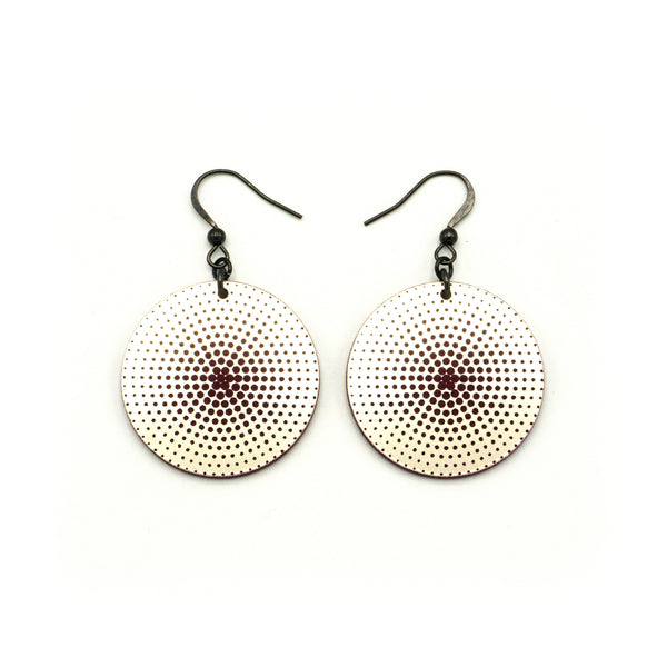 Circles 'Halftone Burst' // Acrylic Earrings - Brushed Nickel, Burgundy