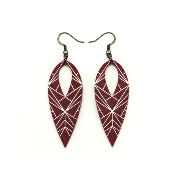 Nativas [05R] // Acrylic Earrings - Brushed Nickel, Burgundy
