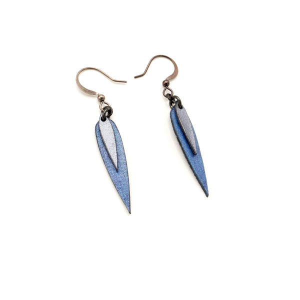 Innera // Leather Earrings - Blue Pearl, Silver