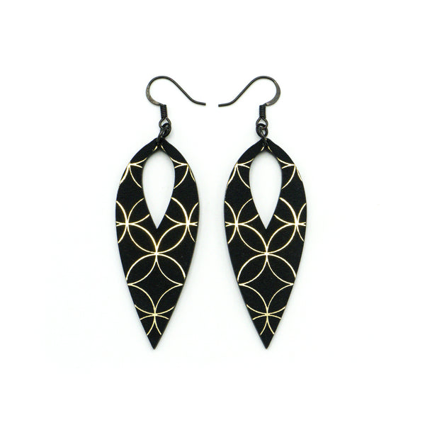 Nativas [28R] // Acrylic Earrings - Brushed Gold, Black