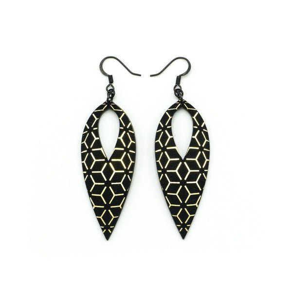 Nativas [25R] // Acrylic Earrings - Brushed Gold, Black