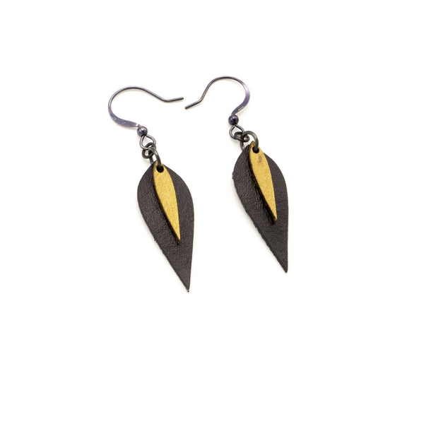 Innera // Leather Earrings - Black, Gold